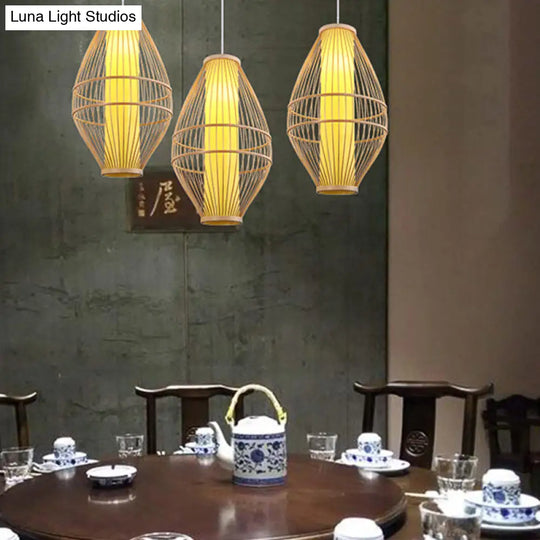 Hand-Woven Beige Hanging Light: Asian Style 1-Light Bamboo Pendant Lamp