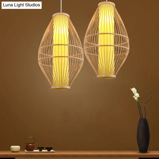 Hand-Woven Beige Hanging Light: Asian Style 1-Light Bamboo Pendant Lamp