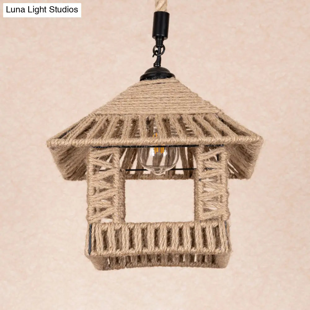 Hand-Woven Brown Rope Pendant Light For Rustic Restaurant Décor