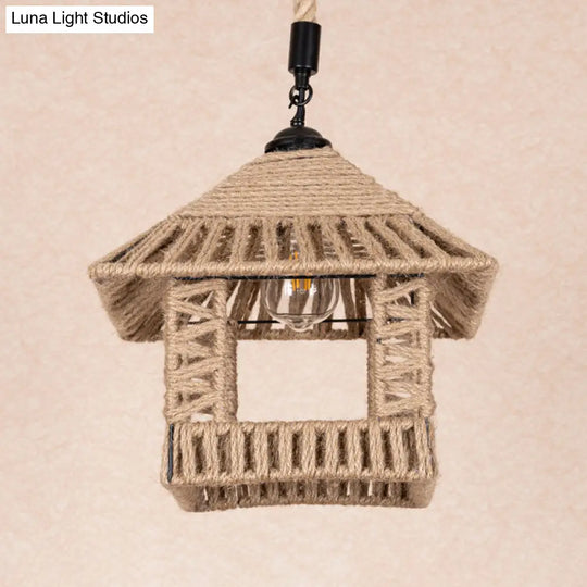 Hand-Woven Brown Rope Pendant Light For Rustic Restaurant Décor