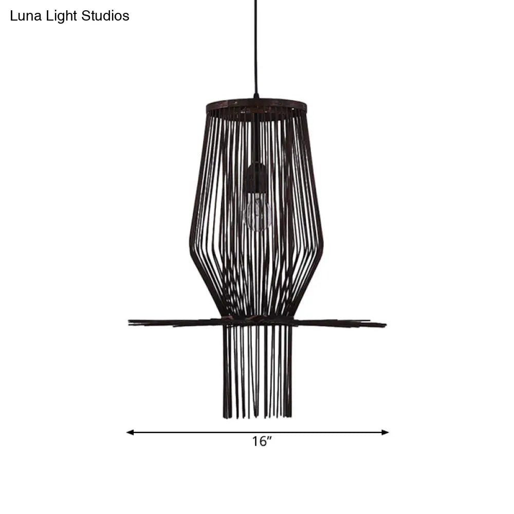 Hand-Woven Bamboo Pendant Light In Modern Style For Dining Room - Black