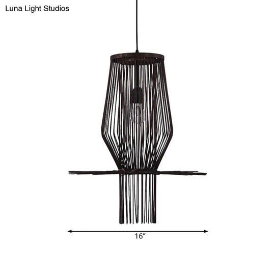 Hand-Woven Bamboo Pendant Light In Modern Style For Dining Room - Black