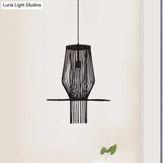 Hand-Woven Bamboo Pendant Light In Modern Style For Dining Room - Black