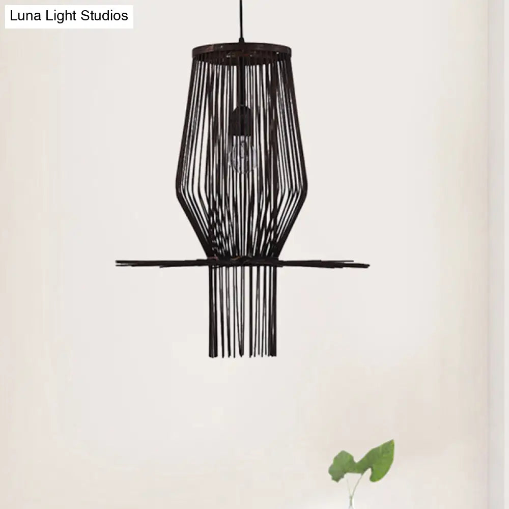 Hand-Woven Bamboo Pendant Light In Modern Style For Dining Room - Black