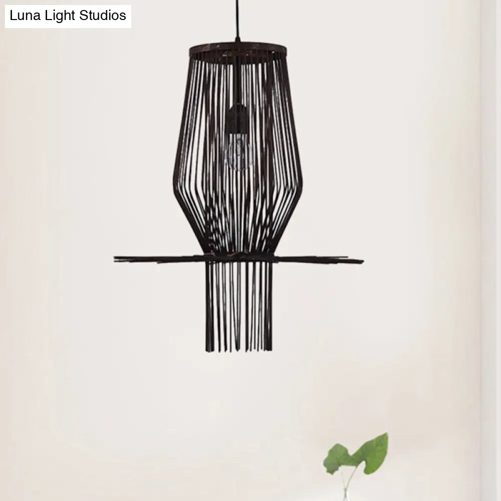 Hand-Woven Hanging Bamboo Pendant Lighting - Modern Style 1-Bulb Black