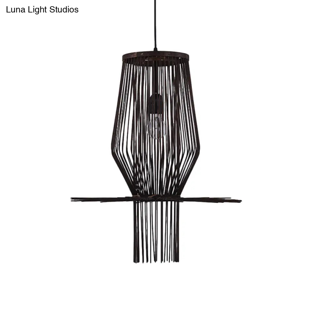 Hand-Woven Hanging Bamboo Pendant Lighting - Modern Style 1-Bulb Black