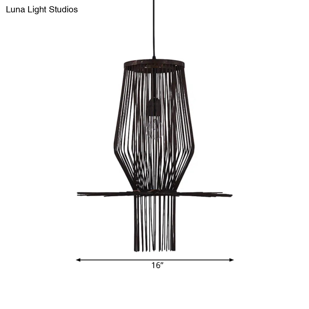 Hand-Woven Hanging Bamboo Pendant Lighting - Modern Style 1-Bulb Black