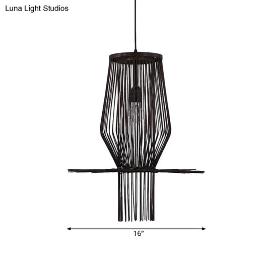 Hand-Woven Hanging Bamboo Pendant Lighting - Modern Style 1-Bulb Black