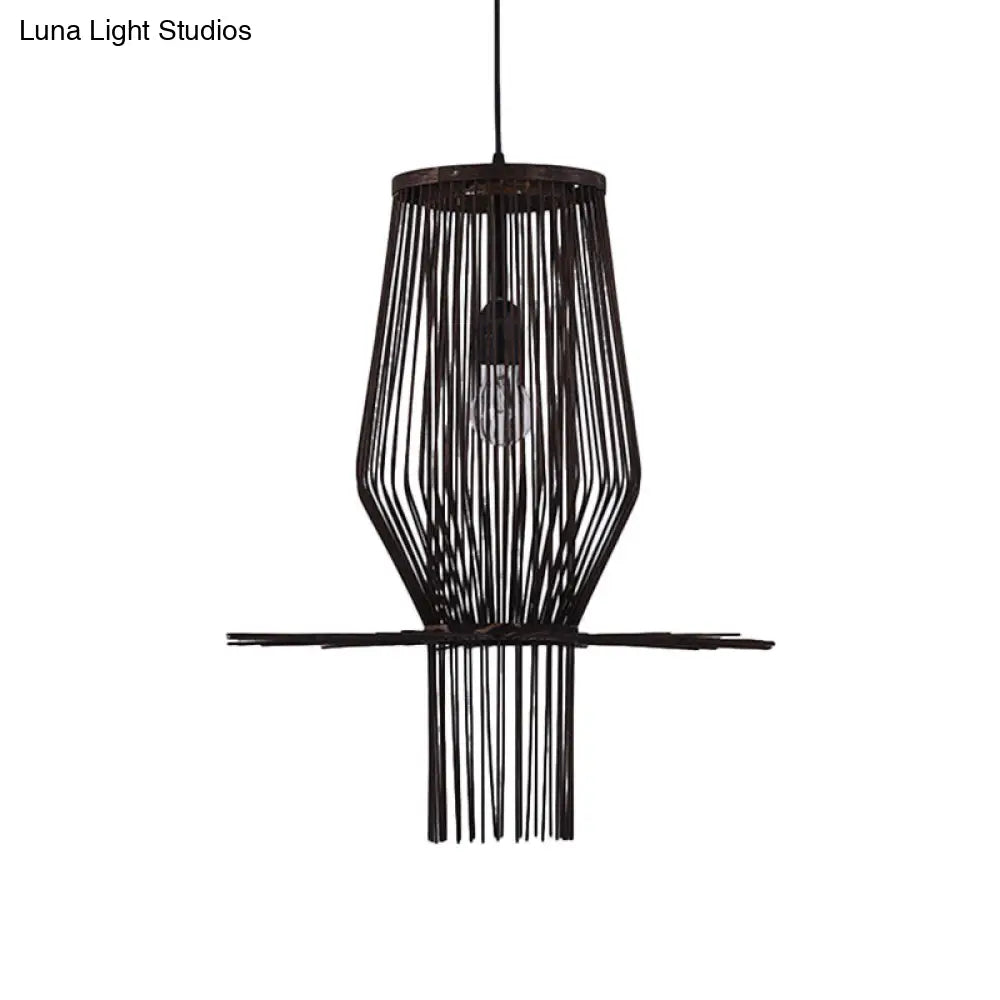 Hand-Woven Bamboo Pendant Light In Modern Style For Dining Room - Black