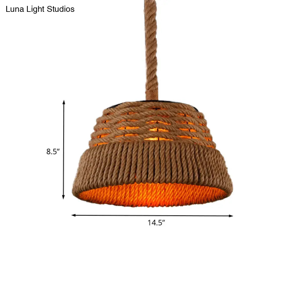 Hand Woven Industrial Tapered Hanging Light Kit - Unique 1 Head Rope Pendant Lamp For Restaurants