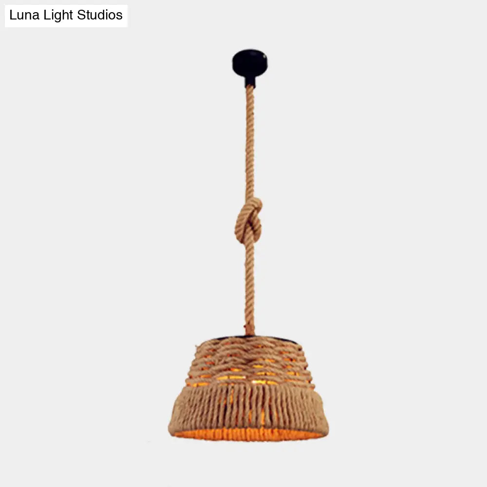 Tapered Rope Pendant Lamp With Woven Design For Industrial Restaurant Lighting