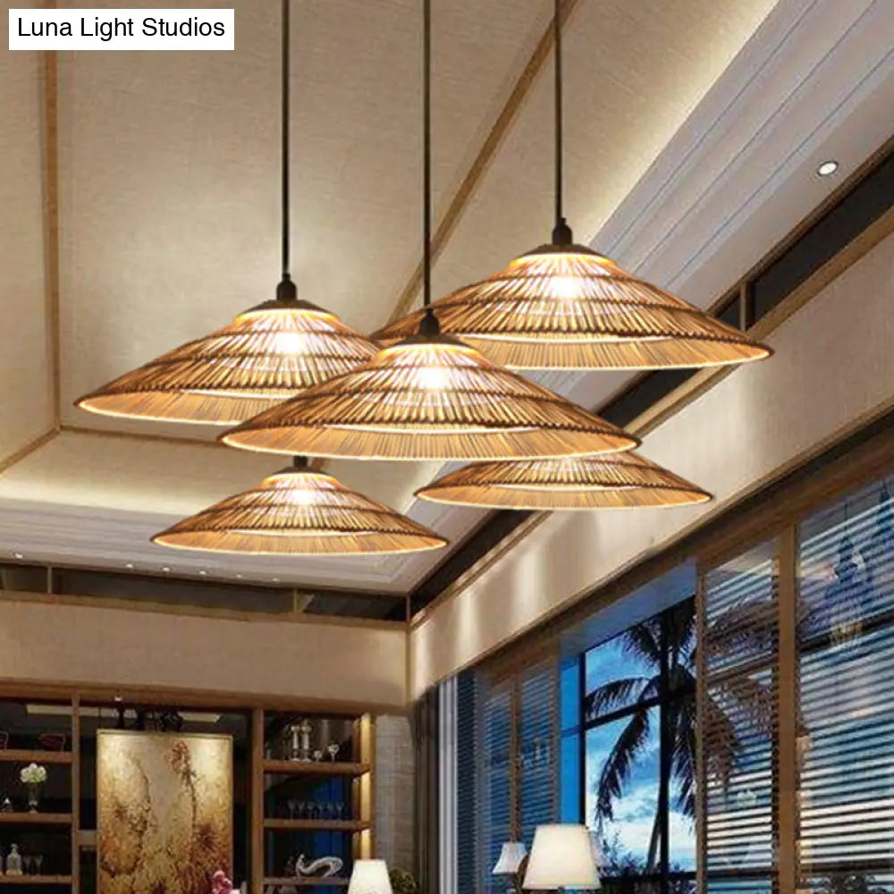 Hand-Woven Rattan Brown Asian Pendant Lamp For Restaurant & Living Room