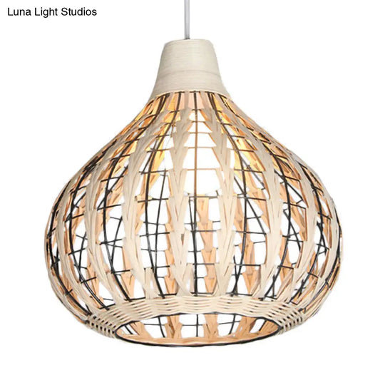 Hand-Woven Rattan Gourd Pendant Lamp - Rustic 1-Light Fixture For Restaurants