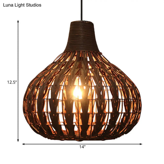 Hand-Woven Rattan Gourd Pendant Lamp - Rustic 1-Light Fixture For Restaurants