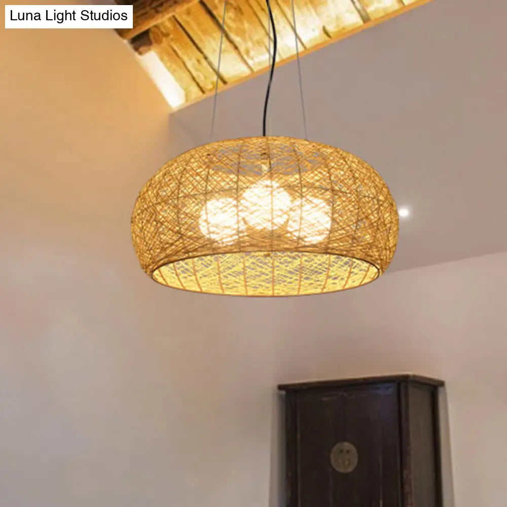 Hand-Woven Rattan Pendant Lights: 3-Light Suspension Lamp In Beige With 47 Hanging Cord - Ideal For