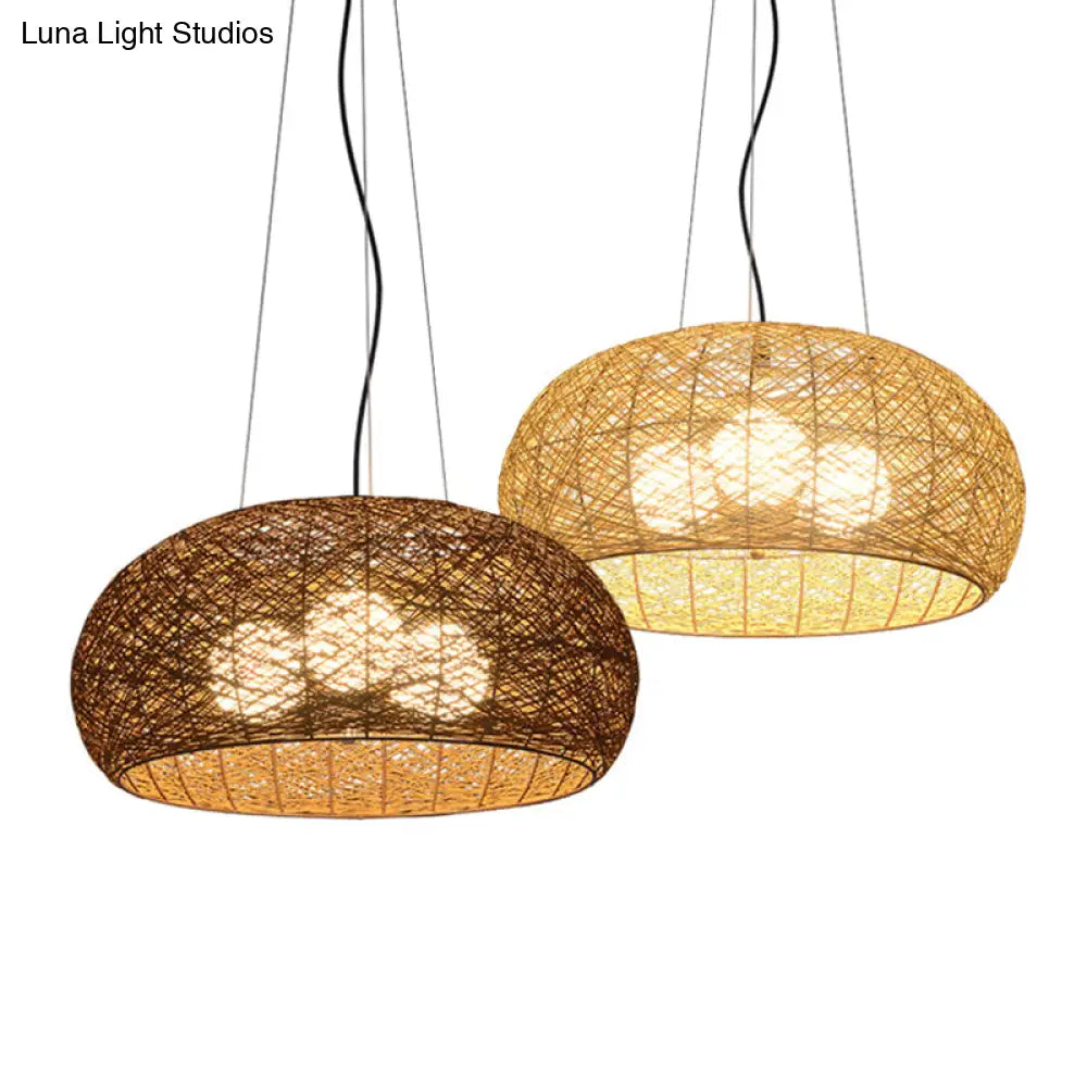 Hand-Woven Rattan Pendant Lights: 3-Light Suspension Lamp In Beige With 47 Hanging Cord - Ideal For