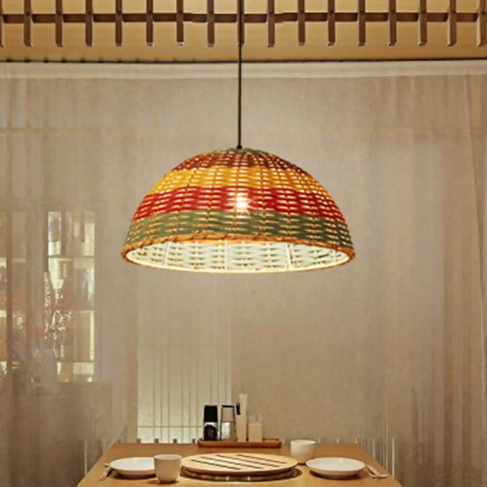 Hand-Woven Rattan Suspension Lamp: Asian 1-Head Pendant Light Fixture - Multi-Colored Multi-Color /