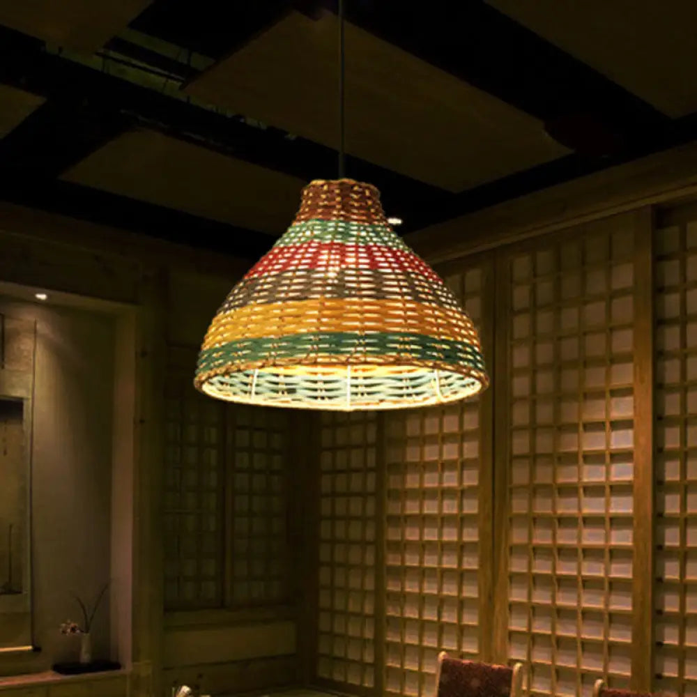 Hand-Woven Rattan Suspension Lamp: Asian 1-Head Pendant Light Fixture - Multi-Colored Multi-Color /