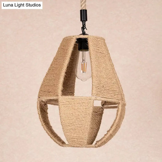 Hand-Woven Teardrop Pendant Light - Farmhouse Bistro Design In Brown