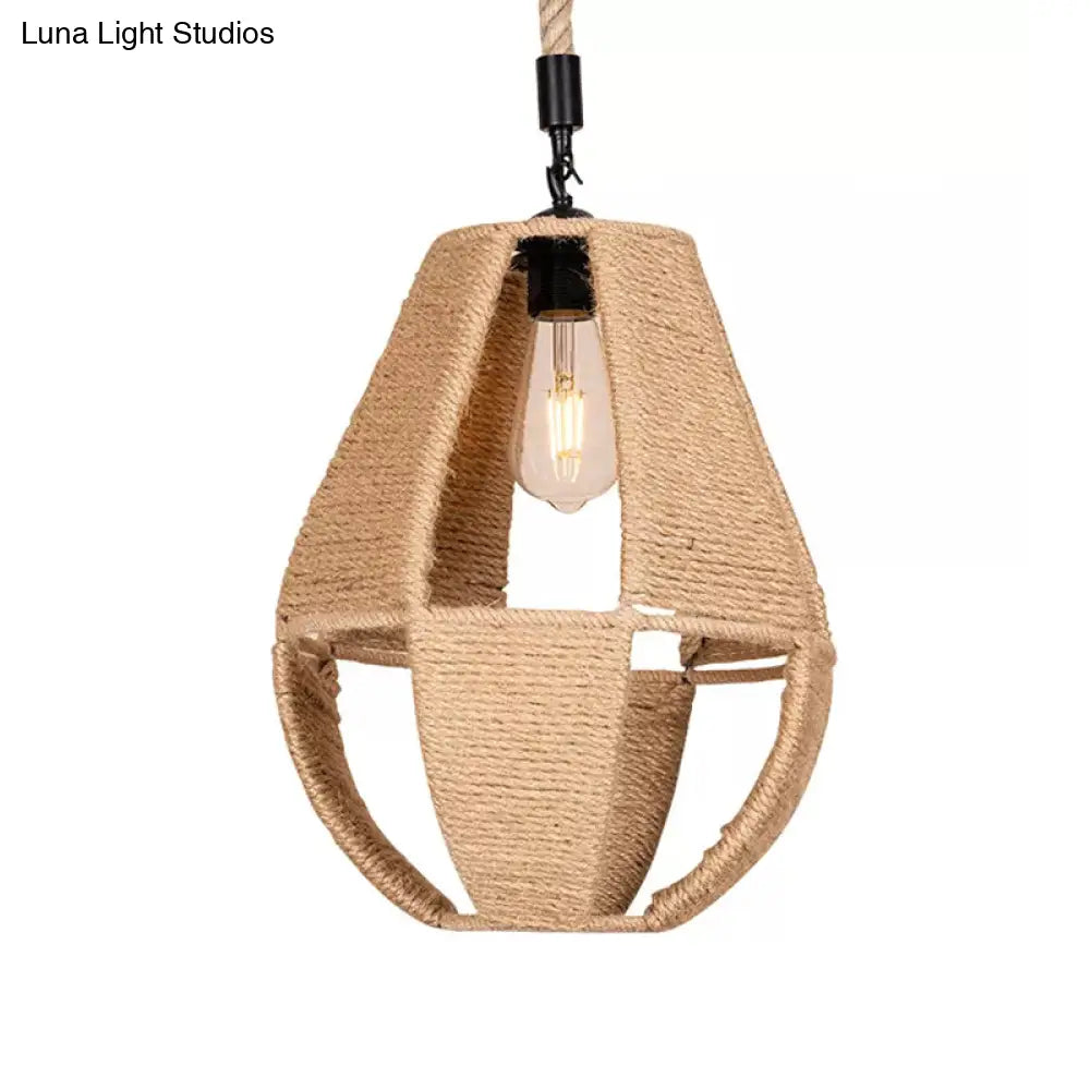 Hand-Woven Teardrop Pendant Light - Farmhouse Bistro Design In Brown