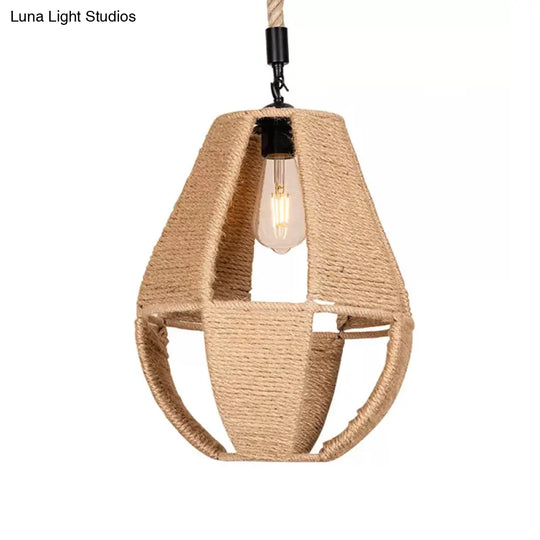 Hand-Woven Teardrop Pendant Light - Farmhouse Bistro Design In Brown