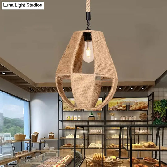 Hand-Woven Teardrop Pendant Light - Farmhouse Bistro Design In Brown