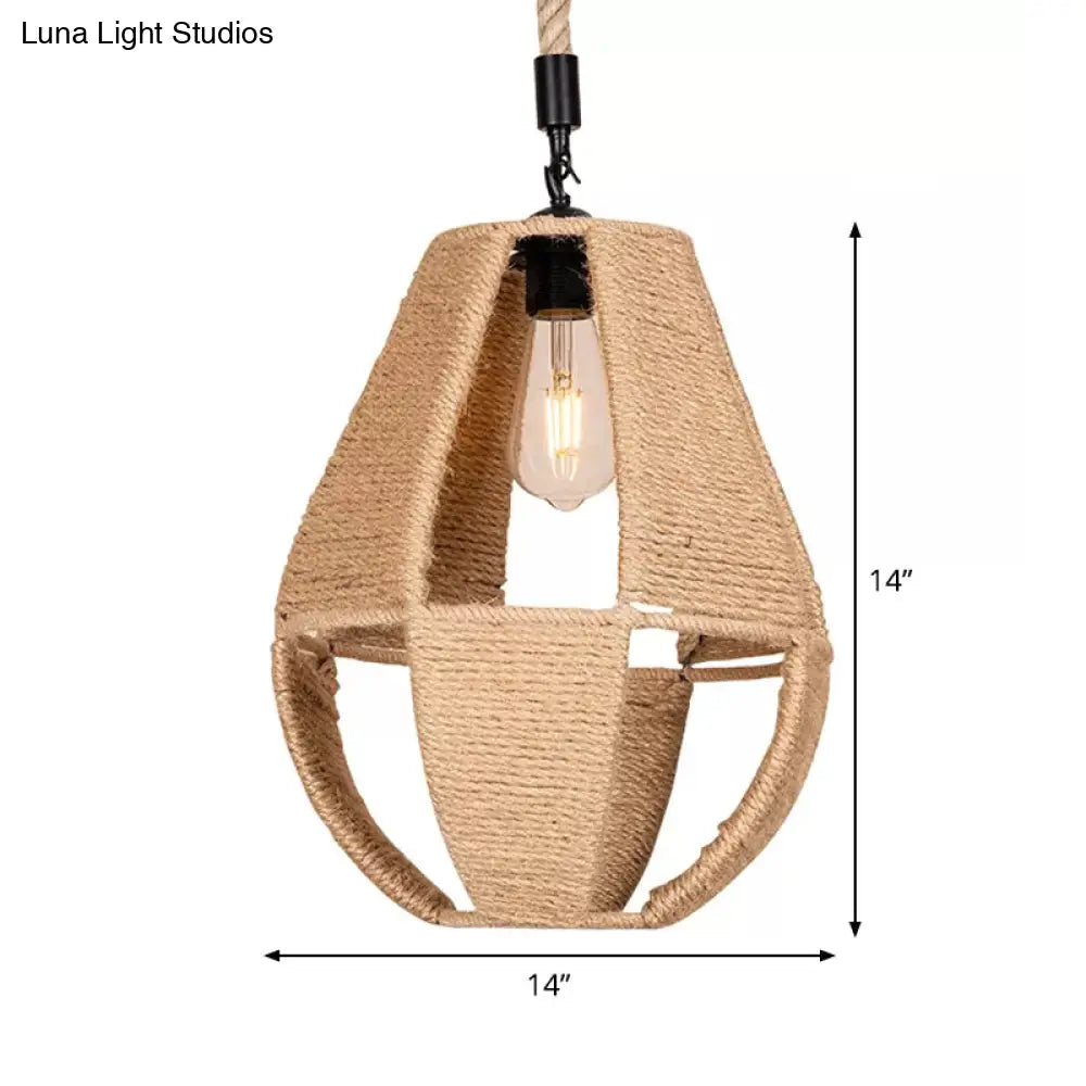 Hand-Woven Teardrop Pendant Light - Farmhouse Bistro Design In Brown