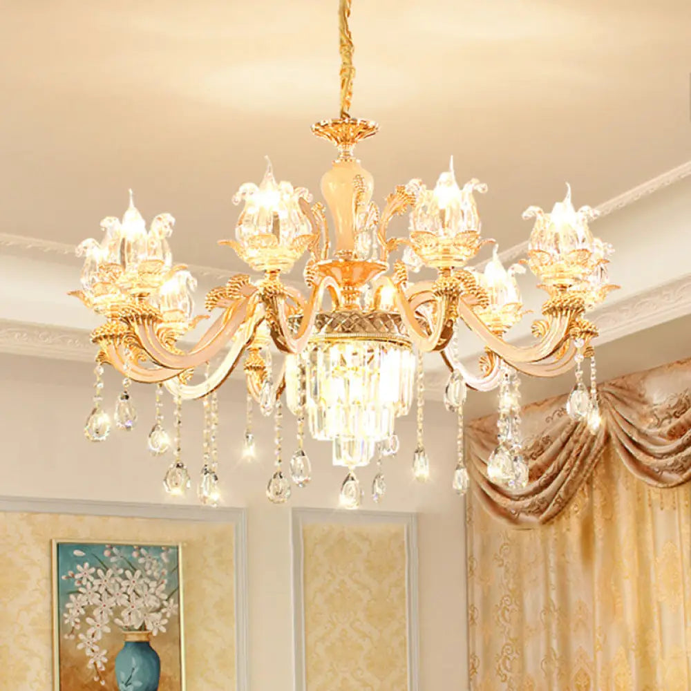 Handblown Glass Floral Vintage Chandelier Pendant Light With Crystal Accent 10 / Dark Weathered Zinc