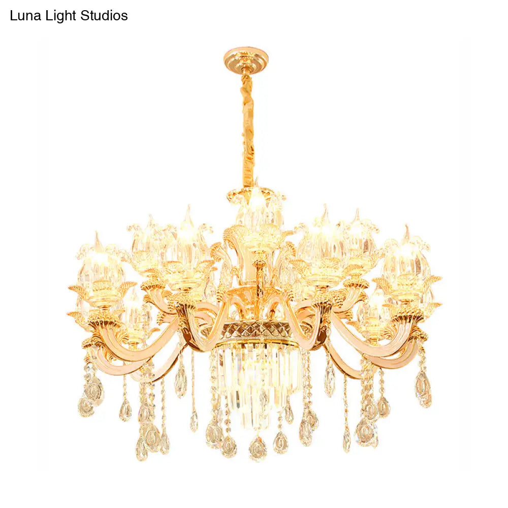 Handblown Glass Floral Vintage Chandelier Pendant Light With Crystal Accent