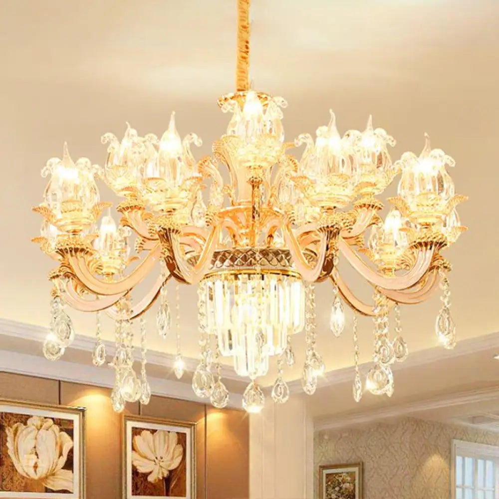 Handblown Glass Floral Vintage Chandelier Pendant Light With Crystal Accent 15 / Dark Weathered Zinc