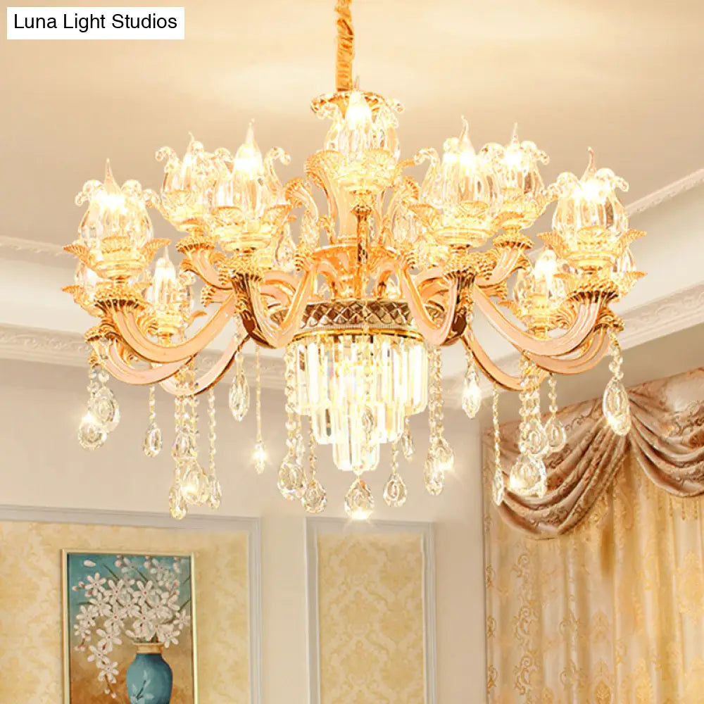 Handblown Glass Floral Vintage Chandelier Pendant Light With Crystal Accent