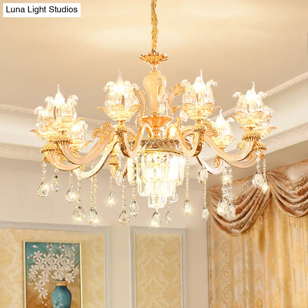 Handblown Glass Floral Vintage Chandelier Pendant Light With Crystal Accent