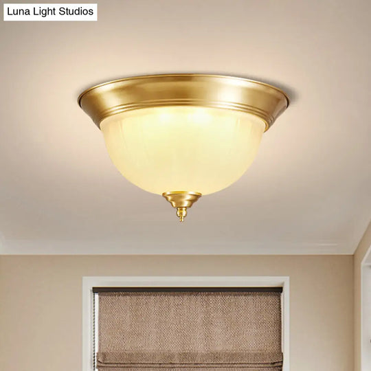 Handblown Glass Flush Mount Lighting - Retro Living Room Ceiling Light In Gold 2 /