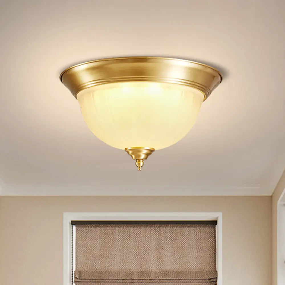 Handblown Glass Flush Mount Lighting - Retro Living Room Ceiling Light In Gold 2 /