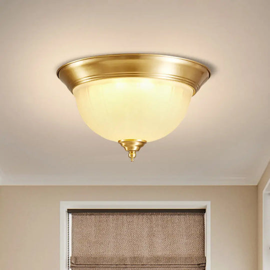 Handblown Glass Flush Mount Lighting - Retro Living Room Ceiling Light In Gold 2 /