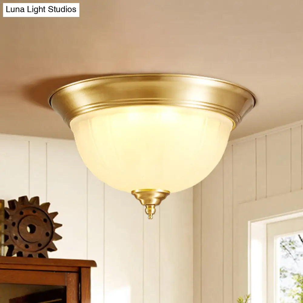 Handblown Glass Flush Mount Lighting - Retro Living Room Ceiling Light In Gold