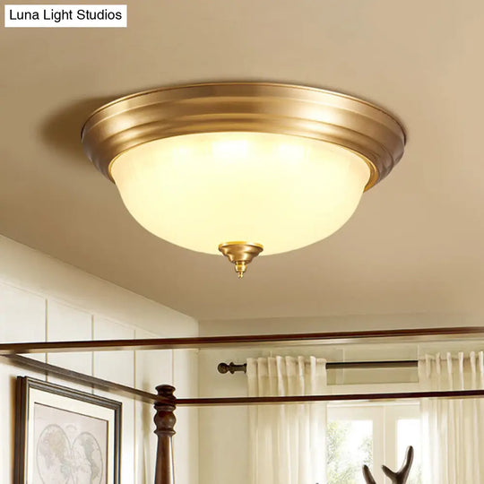 Handblown Glass Flush Mount Lighting - Retro Living Room Ceiling Light In Gold