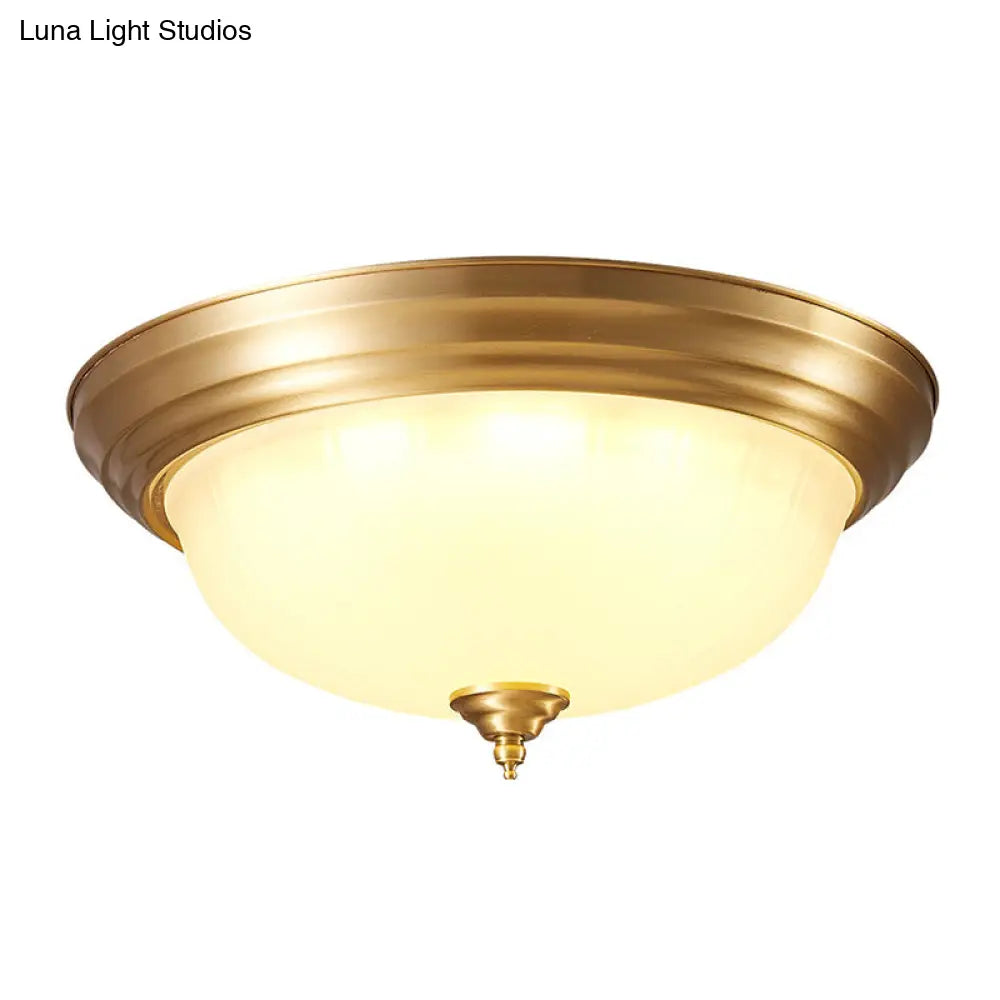 Handblown Glass Flush Mount Lighting - Retro Living Room Ceiling Light In Gold