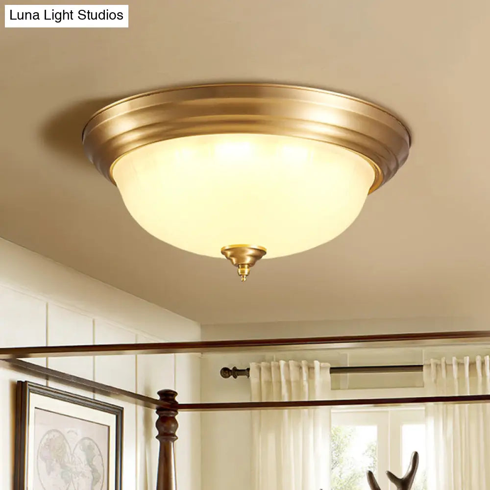 Handblown Glass Flush Mount Lighting - Retro Living Room Ceiling Light In Gold