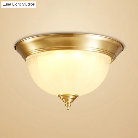 Handblown Glass Flush Mount Lighting - Retro Living Room Ceiling Light In Gold