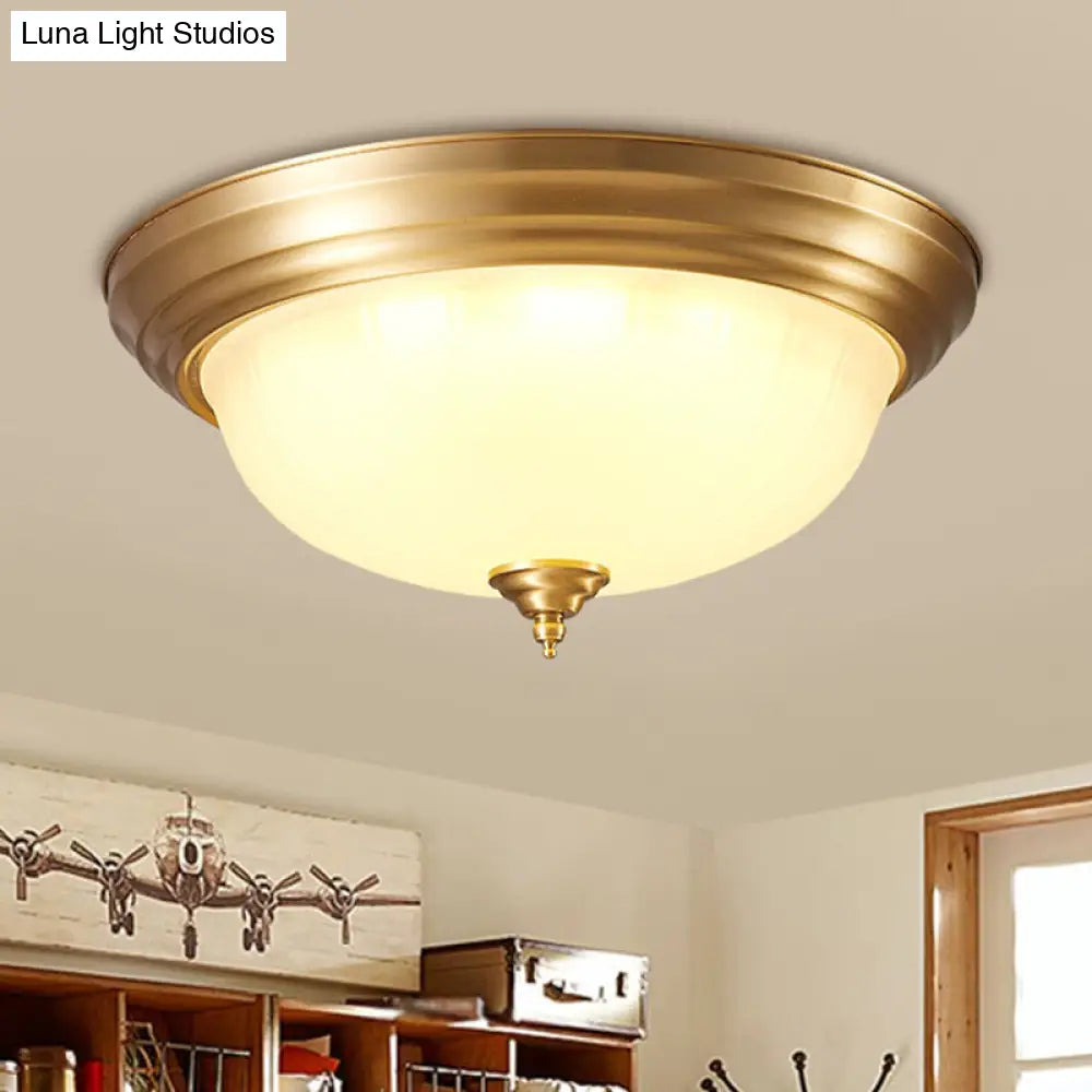 Handblown Glass Flush Mount Lighting - Retro Living Room Ceiling Light In Gold 3 /