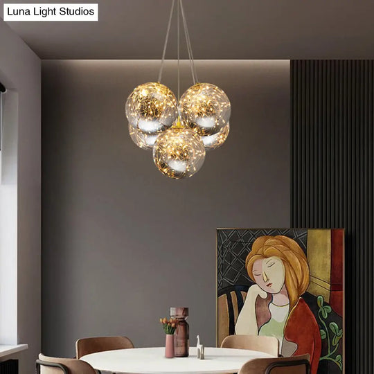 Handblown Glass Led Pendant Light With Modern Brass Finish - Sphere Shape Starry Glow 5 /