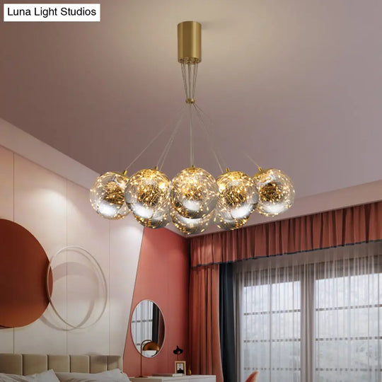 Handblown Glass Led Pendant Light With Modern Brass Finish - Sphere Shape Starry Glow 9 /
