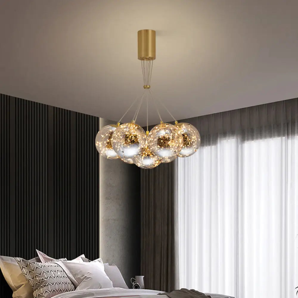 Handblown Glass Led Multi Light Pendant - Modern Brass Starry Hanging Lighting 7 /