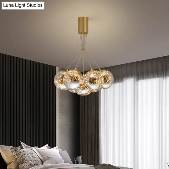 Handblown Glass Led Pendant Light With Modern Brass Finish - Sphere Shape Starry Glow 7 /