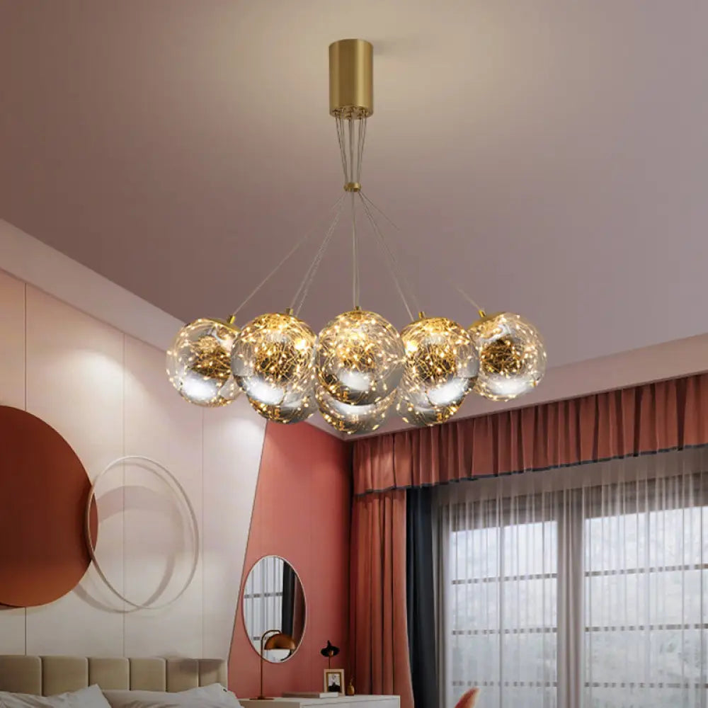 Handblown Glass Led Multi Light Pendant - Modern Brass Starry Hanging Lighting 9 /