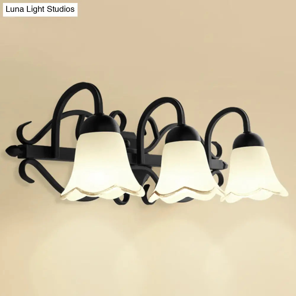 Handblown Glass Scalloped Bell Vanity Light In Black - Simplicity Wall Mount Fixture