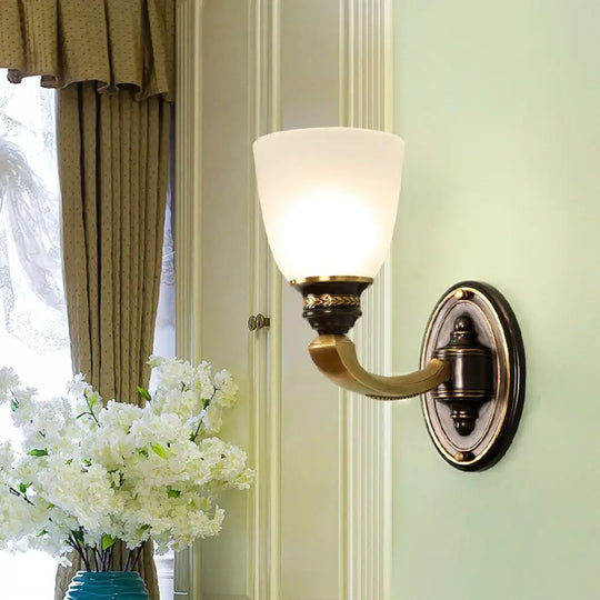 Handblown Glass Wall Light In Brass With Traditional Bell Shade 1 /