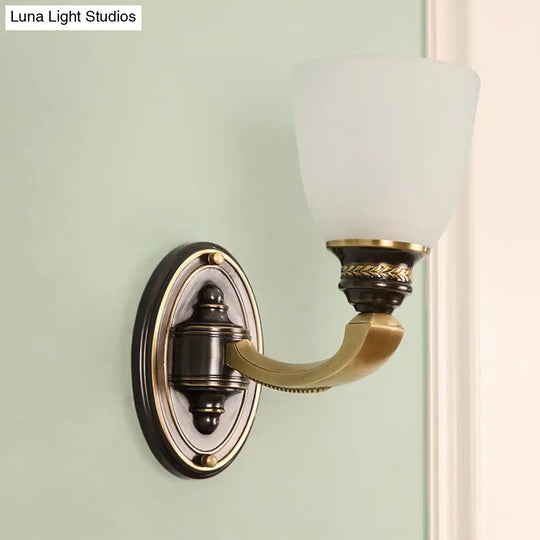 Handblown Glass Wall Light In Brass With Traditional Bell Shade