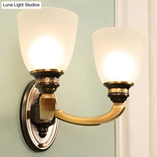 Handblown Glass Wall Light In Brass With Traditional Bell Shade